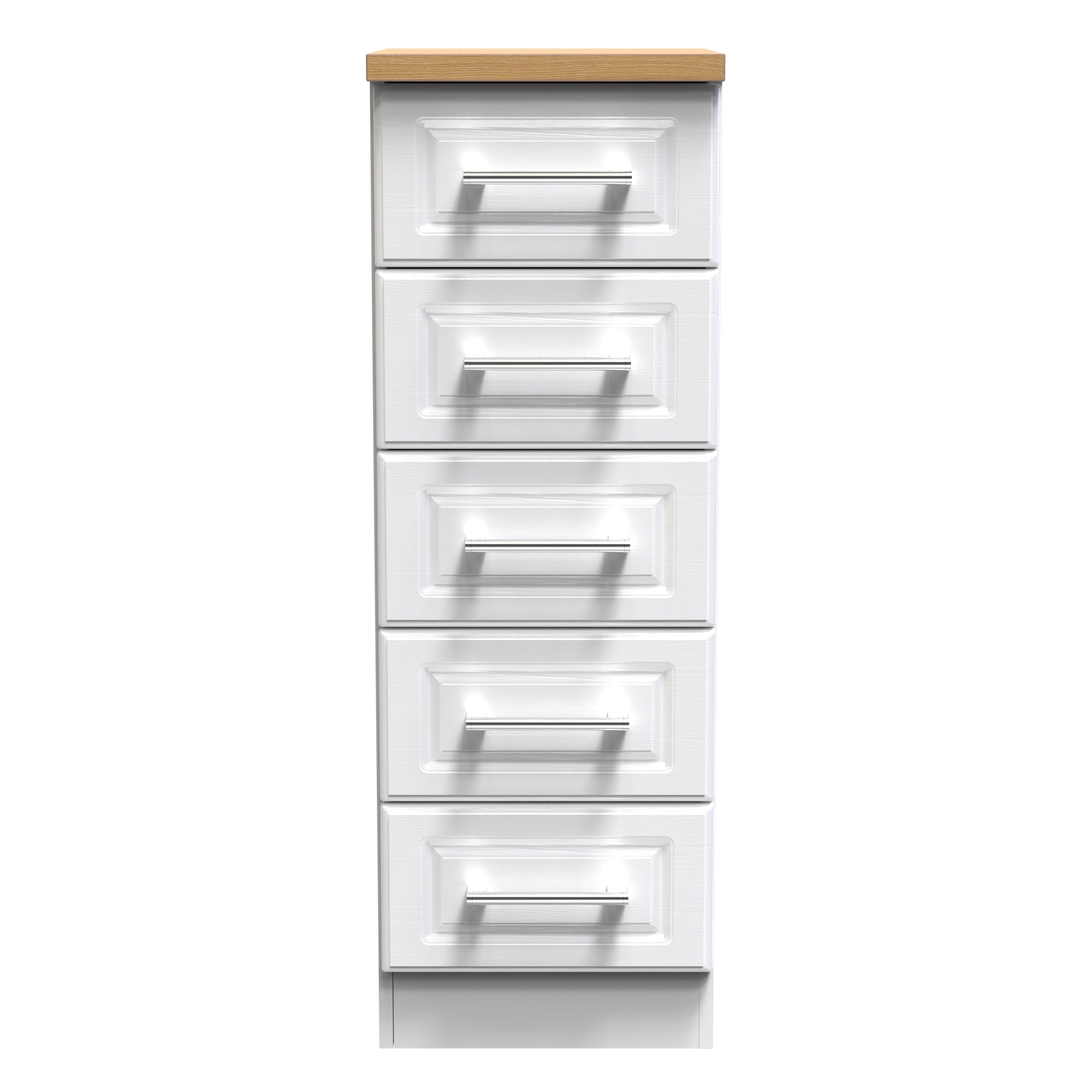 Kingston Ready Assembled Tallboy Chest of Drawers with 5 Drawers  - White Ash & Bardolino Oak - Lewis’s Home  | TJ Hughes