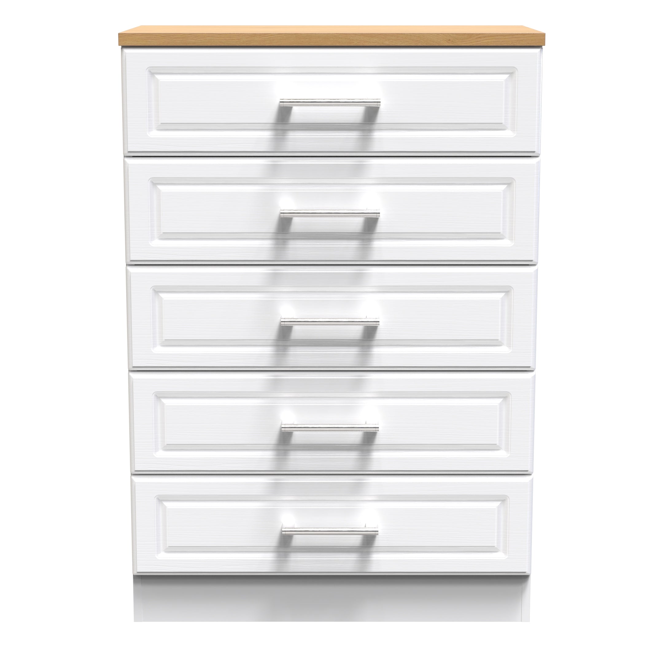 Kingston Ready Assembled Chest of Drawers with 5 Drawers  - White Ash & Bardolino Oak - Lewis’s Home  | TJ Hughes