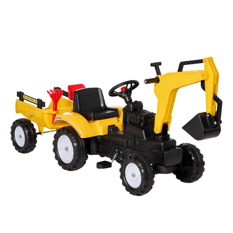 HOMCOM Kids Ride On Pedal Digger Construction Car - Yellow  | TJ Hughes