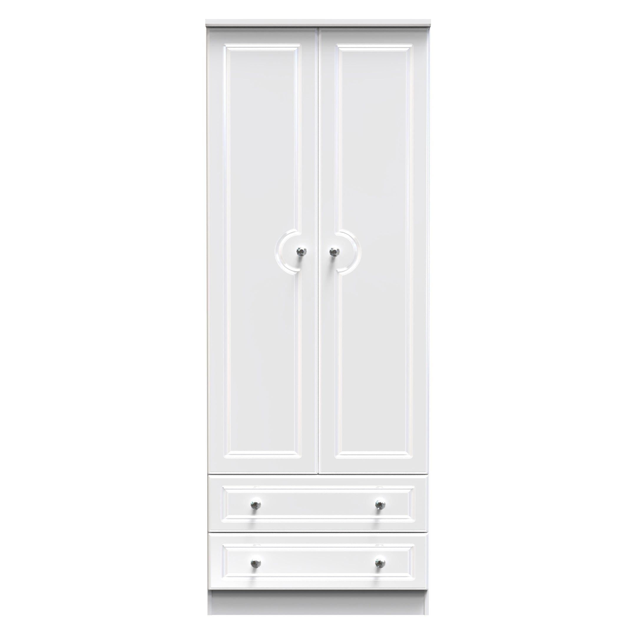 Lisbon Ready Assembled Wardrobe with 2 Doors and 2 Drawers - White Gloss & White - Lewis’s Home  | TJ Hughes