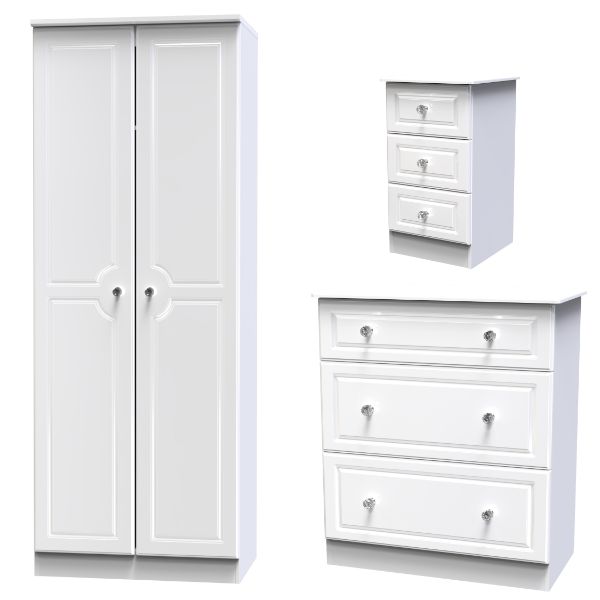 Lisbon Ready Assembled 3 Piece Bedroom Furniture Set - White Gloss & White - Lewis’s Home  | TJ Hughes