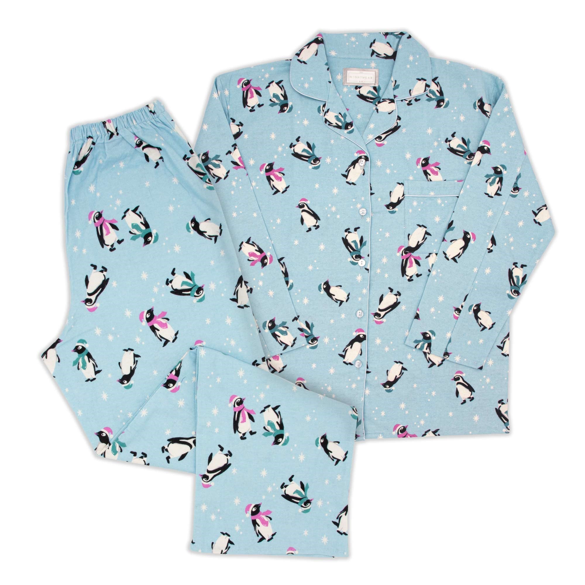 Tru Ladies Penguin Flannel Pyjama - Blue - 16/18  | TJ Hughes