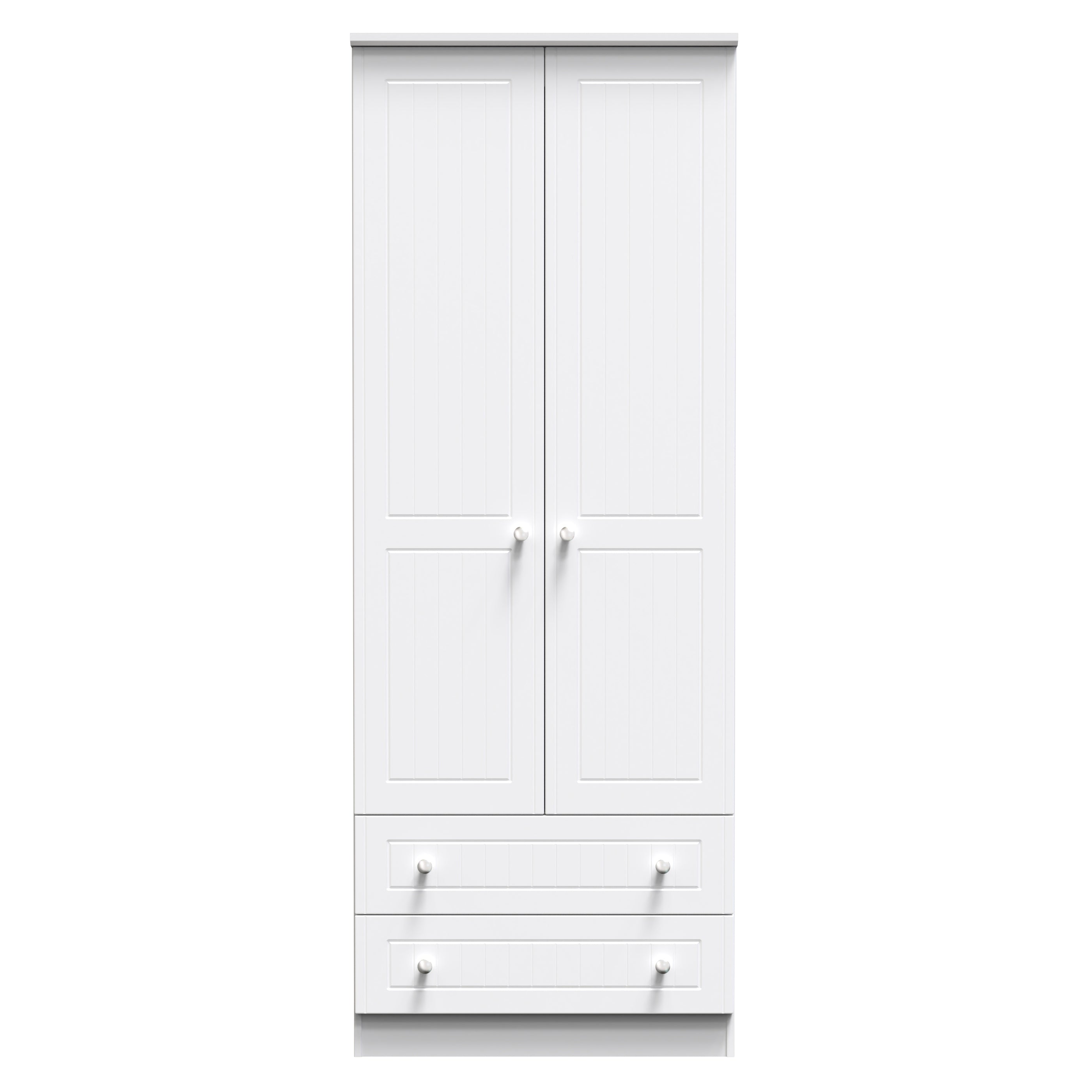 Monroe Ready Assembled Wardrobe with 2 Doors and 2 Drawers - White Matt / White - Lewis’s Home  | TJ Hughes