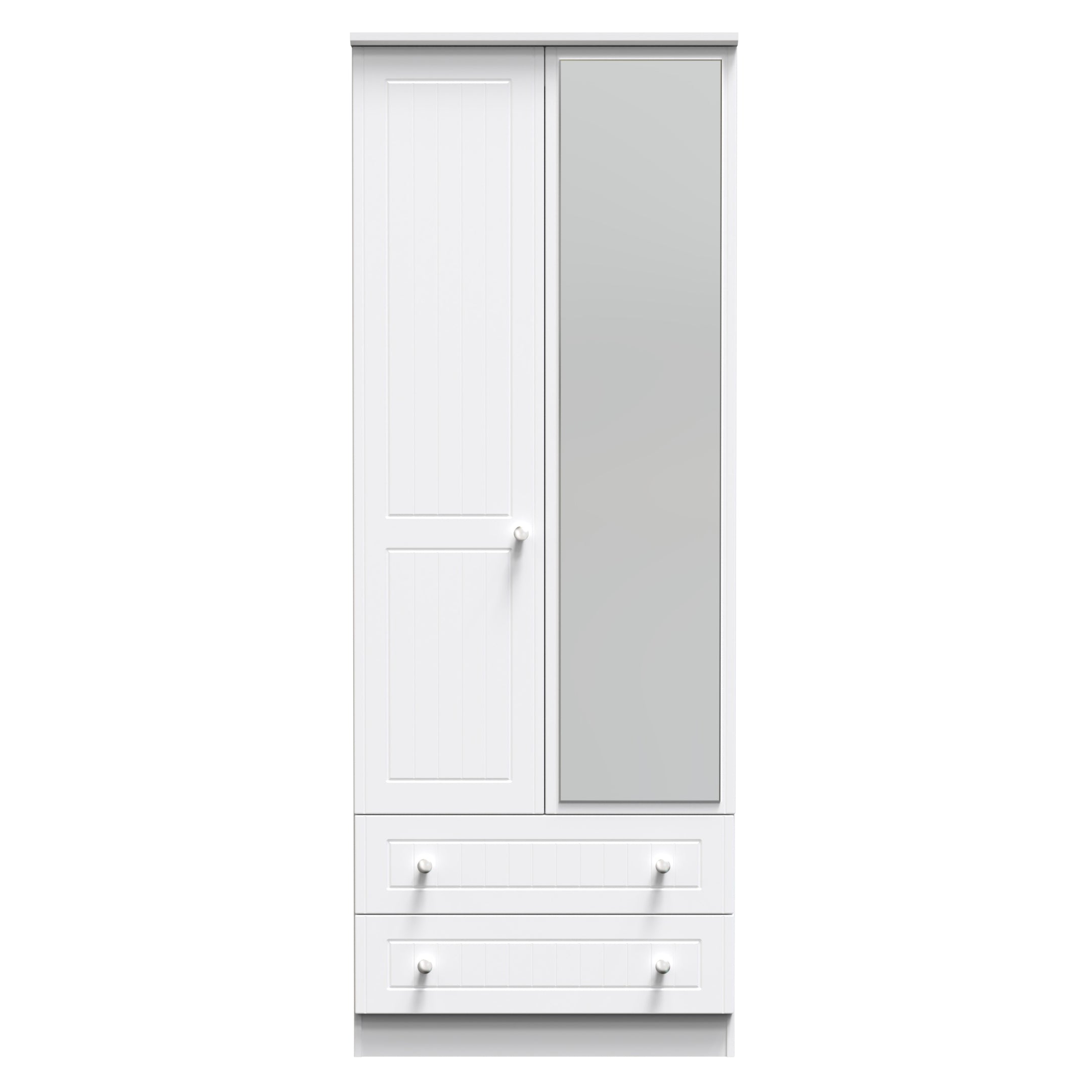 Monroe Ready Assembled Wardrobe with 2 Doors and 2 Drawers with Mirror - White Matt / White - Lewis’s Home  | TJ Hughes