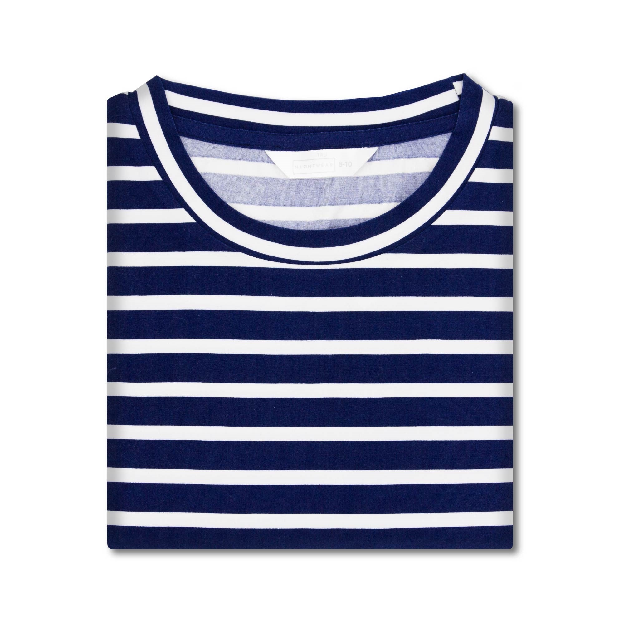 Tru Ladies Navy Stripe Jersey Pyjama - Navy - 8/10  | TJ Hughes