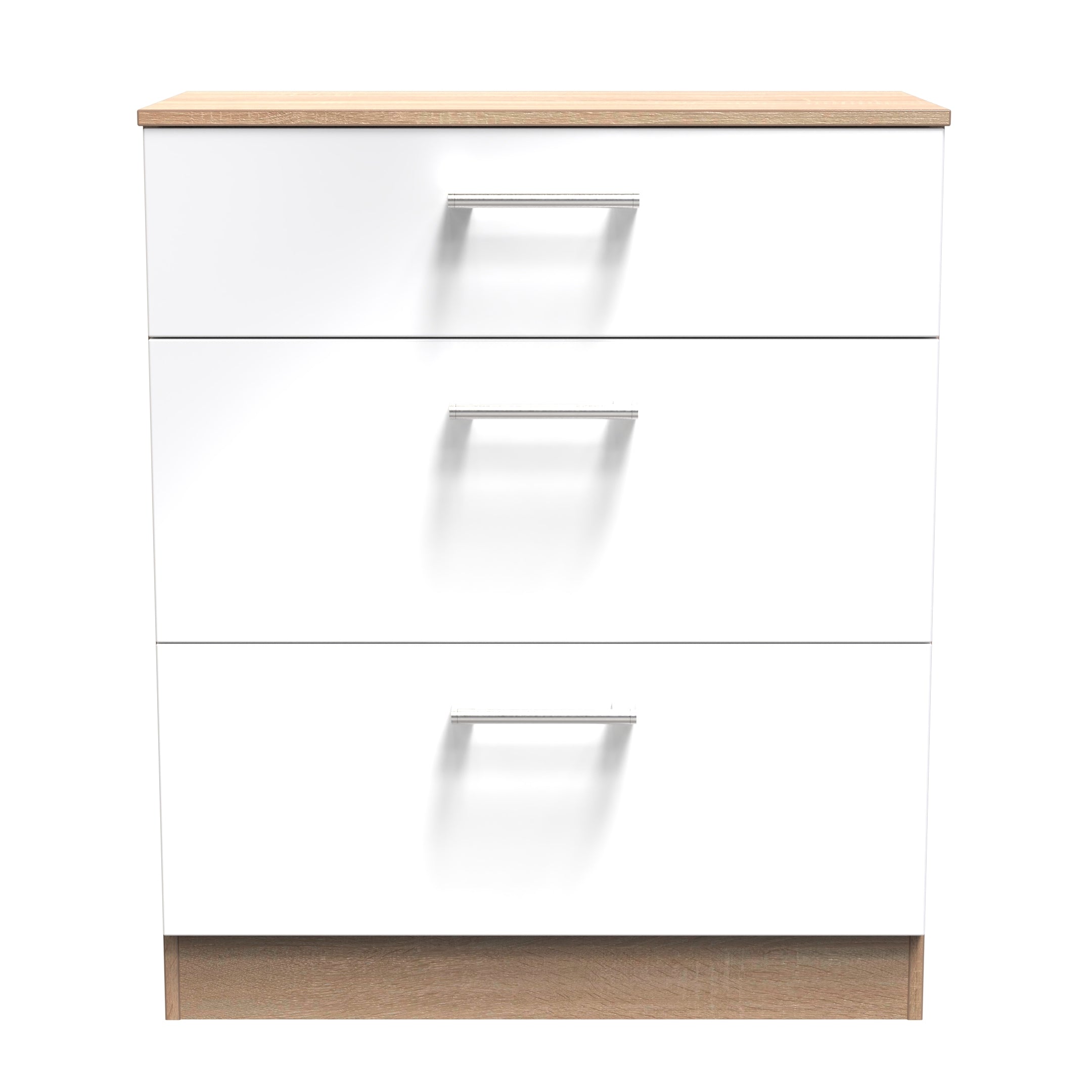 Milan Ready Assembled Chest Of Drawers with 3 Drawers - White Gloss / Oak - Lewis’s Home  | TJ Hughes