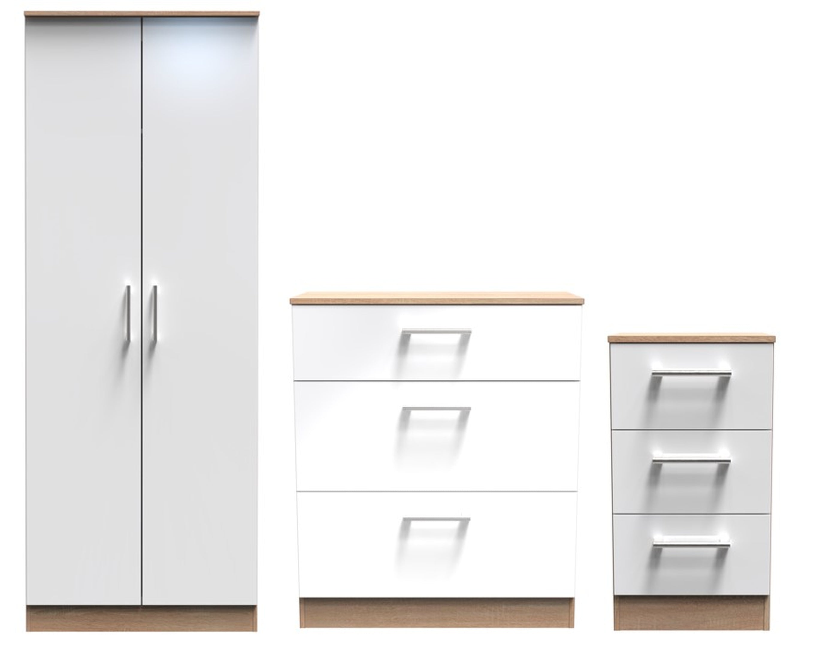 Milan Ready Assembled 3 Piece Bedroom Furniture Set - White Gloss / Oak - Lewis’s Home  | TJ Hughes