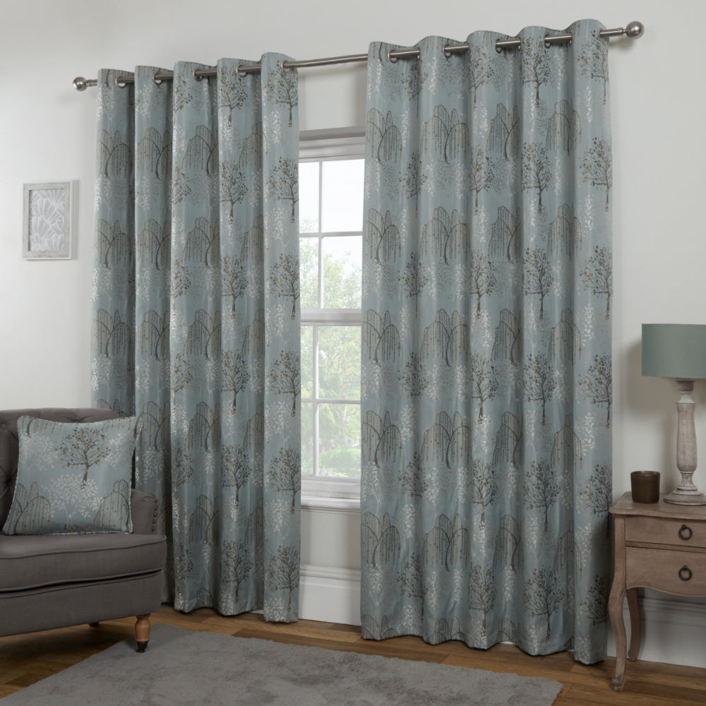 Lewis’s Orchard Patterned Eyelet Curtains - Duck Egg  | TJ Hughes