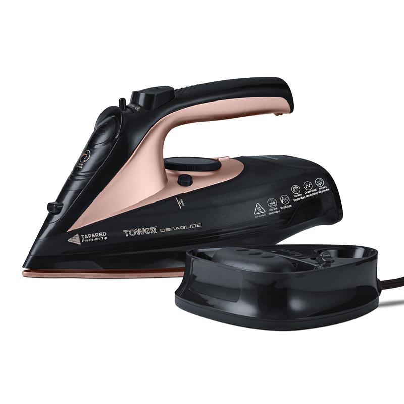 Tower Rose Gold Cord Cordless Iron 2400w  - Black  | TJ Hughes