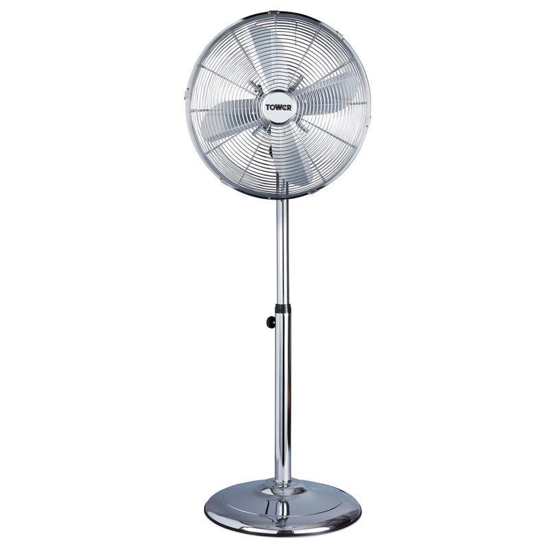 Tower Pedestal Fan with Stand 16"  - Chrome  | TJ Hughes Silver