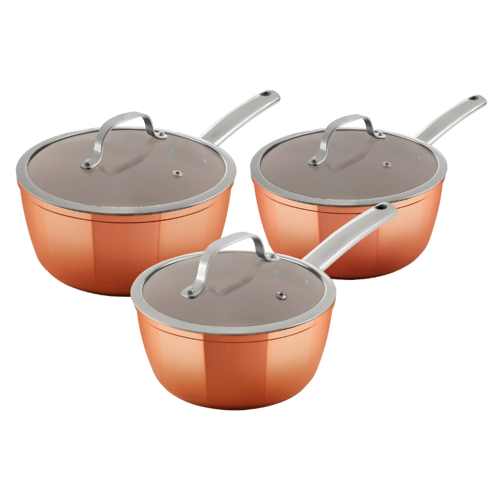 Tower Copper 3 Piece Saucepan Set  - Copper  | TJ Hughes