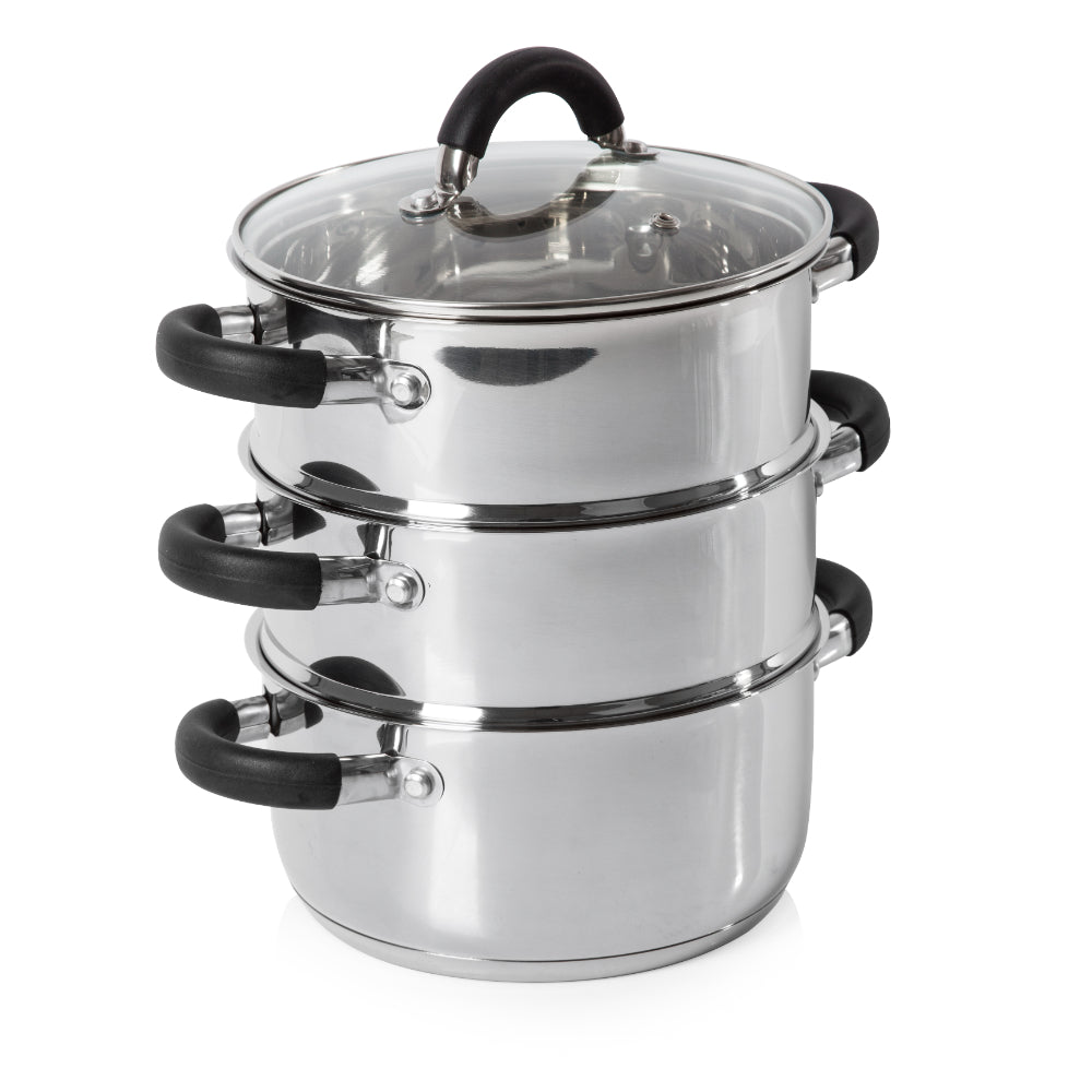 Tower Steamer 3 Tier 18cm  - Steel  | TJ Hughes Silver