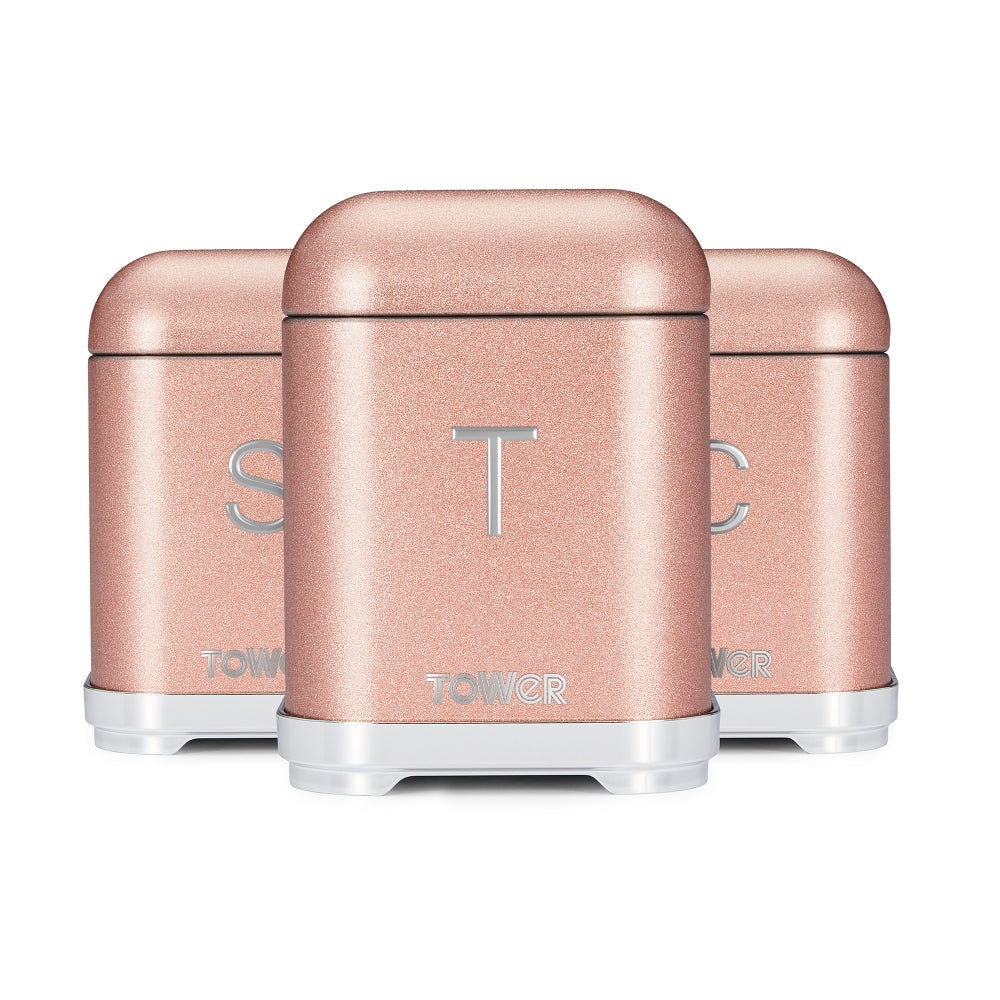 Tower Glitz Set of 3 Canisters  - Pink  | TJ Hughes