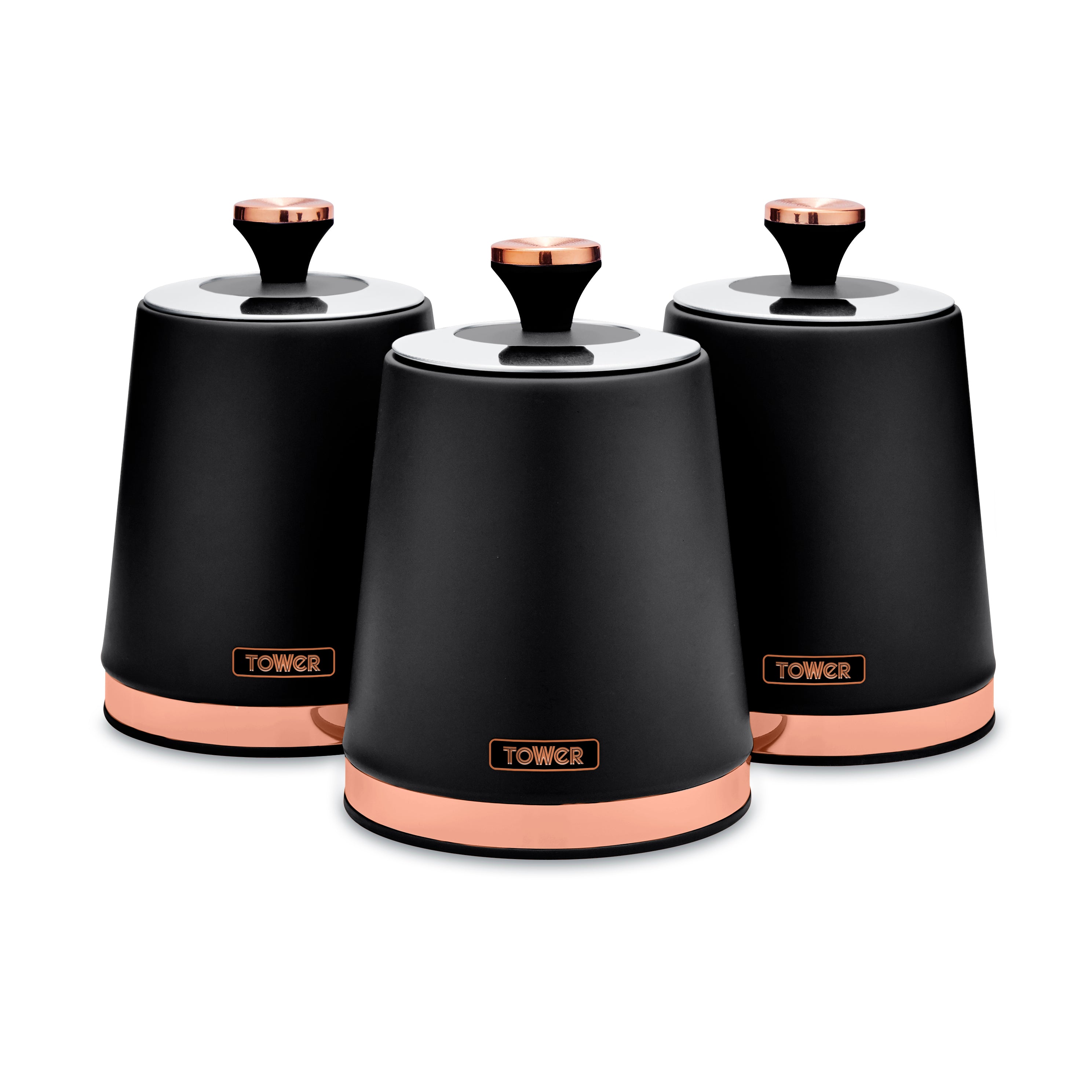 Tower Cavaletto Set of 3 Canisters  - Black  | TJ Hughes