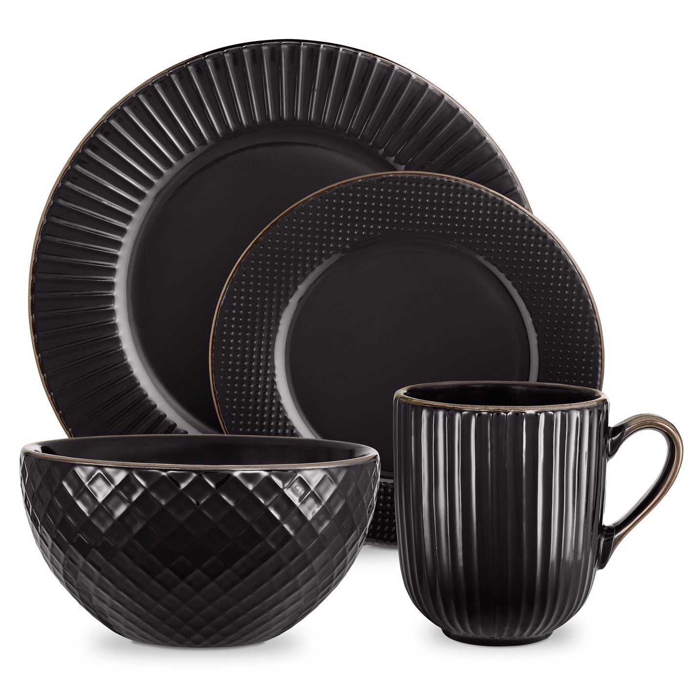 Tower Dinnerware Set 16 Piece  - Black  | TJ Hughes