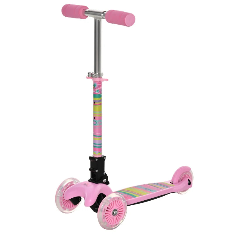 HOMCOM Foldable kids  Scooter with  Flashing Wheels - Pink  | TJ Hughes