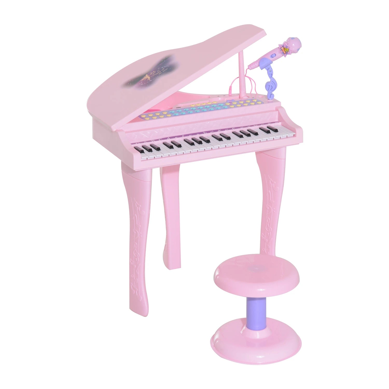 HOMCOM Mini Electronic Piano W/Stool-Pink  | TJ Hughes Pink