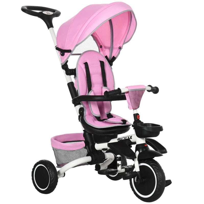 HOMCOM Baby Tricycle 7in1 Stroller with Handle - Pink  | TJ Hughes