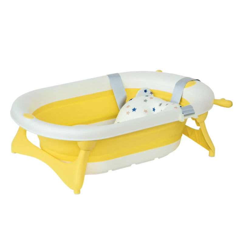 HOMCOM Baby Bath Tub Collapsible with Cushion - Yellow  | TJ Hughes