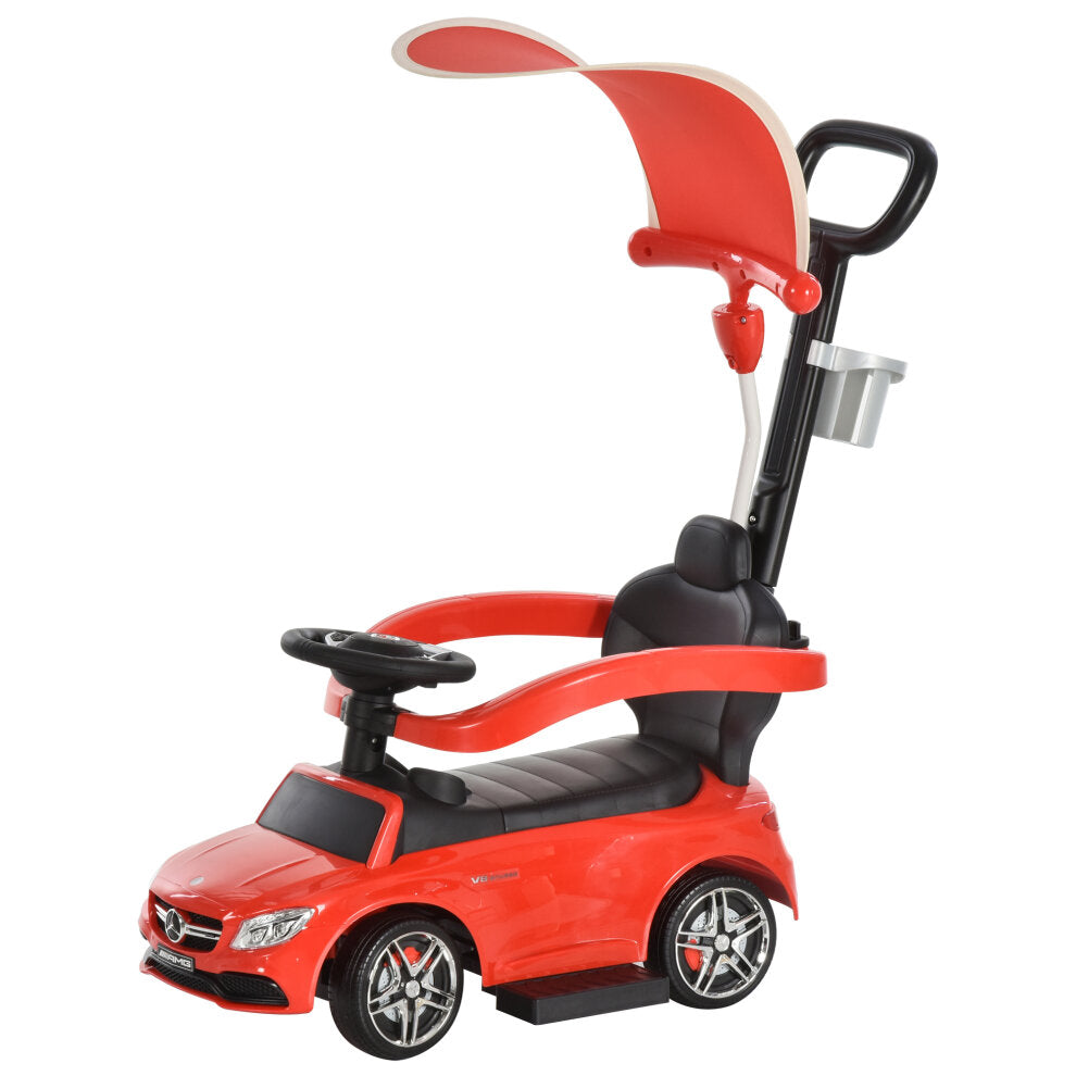 HOMCOM Kids Ride On Push Along Mercedes with Canopy - Red  | TJ Hughes