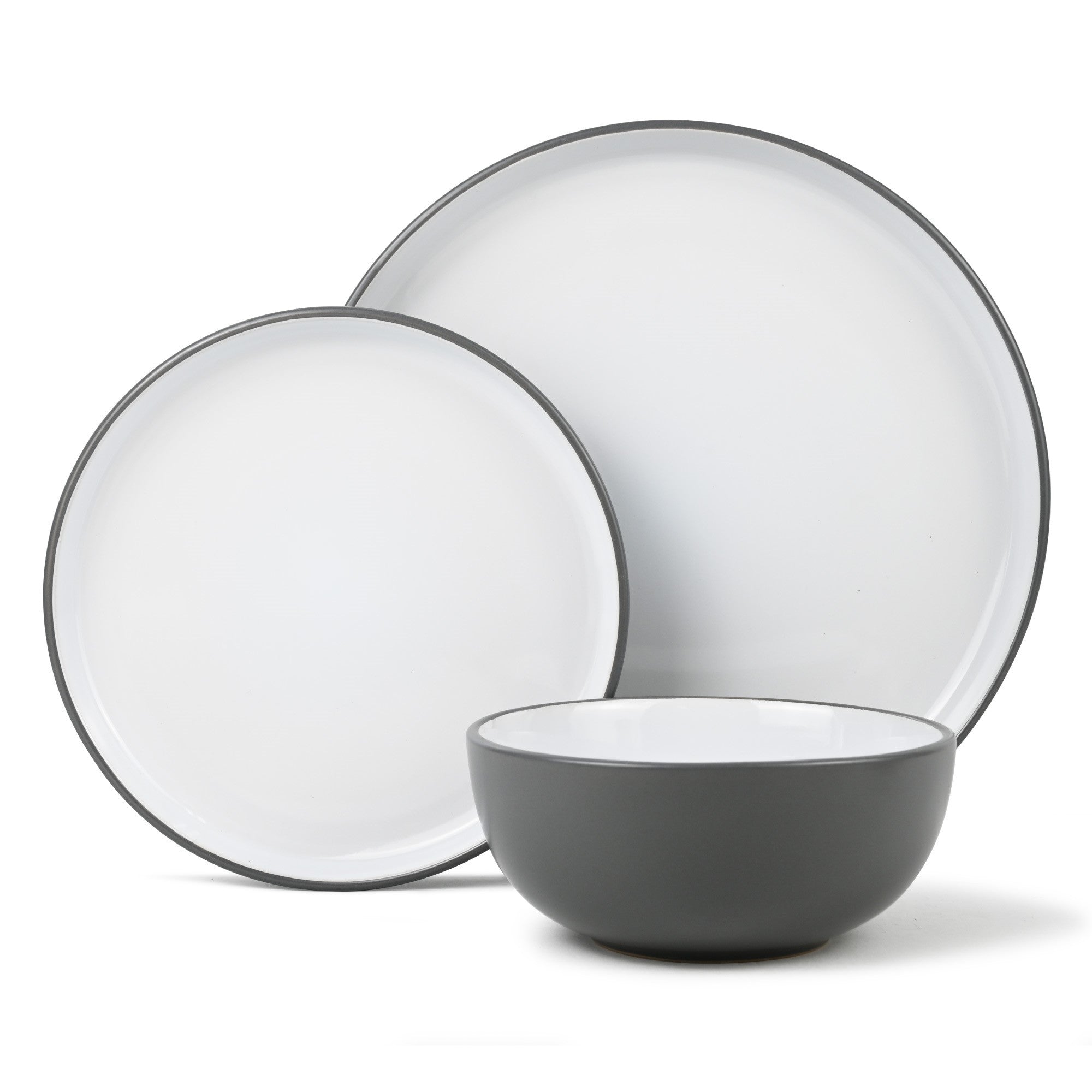 Lewis’s 12 Piece Stoneware Dinner Set - 2 Tone  | TJ Hughes White