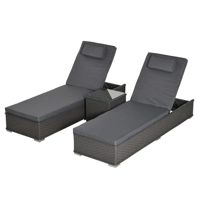 Outsunny Outdoor Rattan Lounger Set with Table - Grey  | TJ Hughes