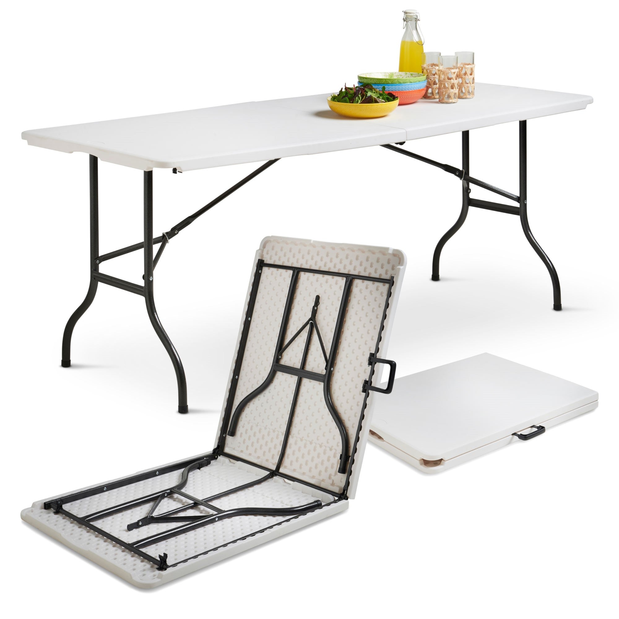 Silver & Stone Folding Camping Trestle Table 6ft 180 x 75 x 73cm - White  | TJ Hughes