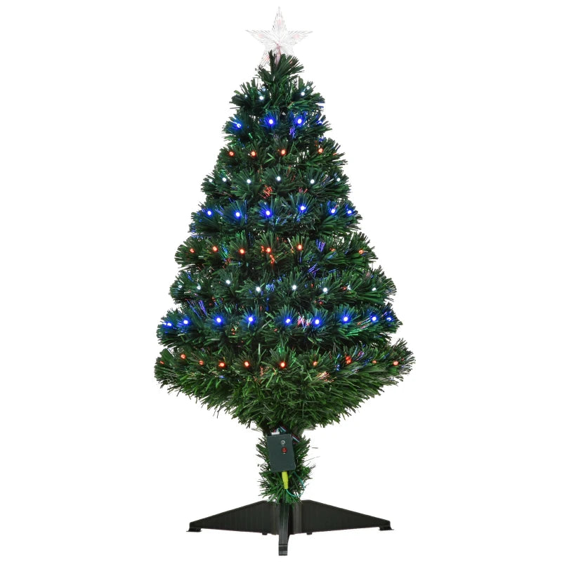 Christmas Time 3ft 90cm Green Fibre Optic Artificial Christmas Tree-Multi colour LED Lights  | TJ Hughes