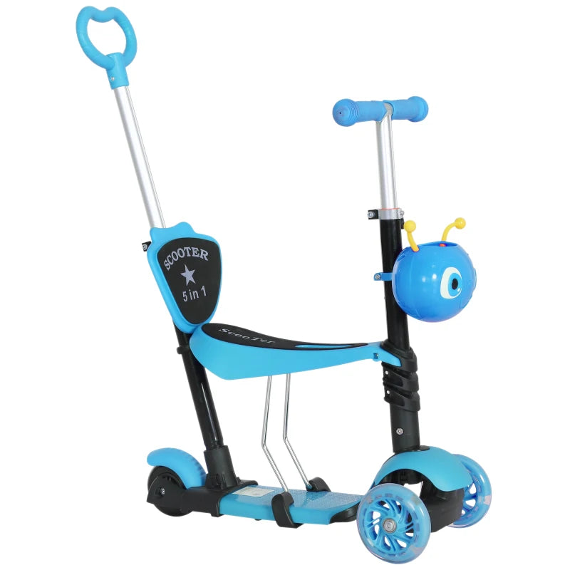 HOMCOM 5-in-1 Children’s  Kick Scooter W/Removable Seat-Blue  | TJ Hughes Blue