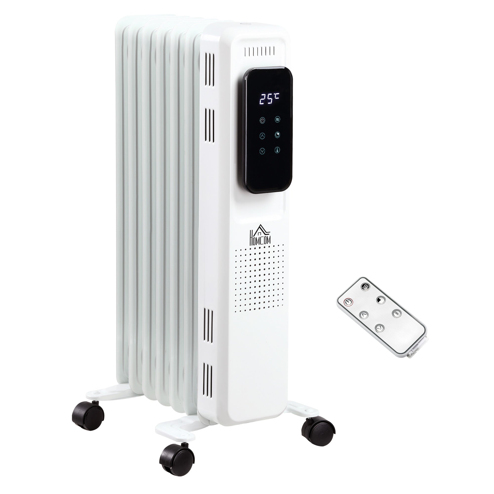 HOMCOM 1630W Oil Filled Radiator - 7 Fin Portable Heater w/ Timer Remote Control White  | TJ Hughes