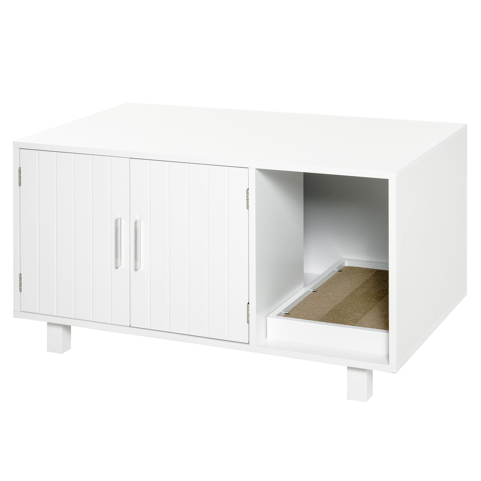 PawHut Cat Litter Box Enclosure & House w/ Nightstand/End Table Design - White  | TJ Hughes