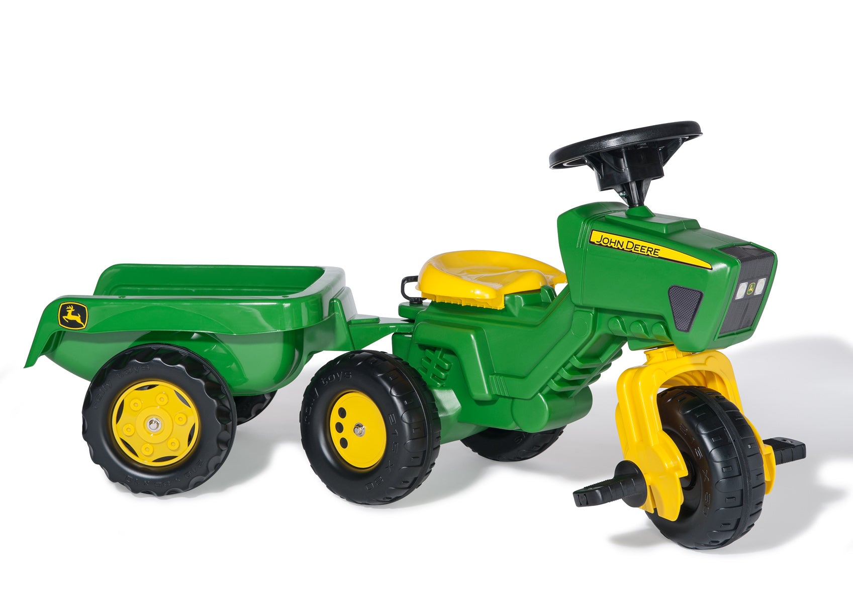 Rolly Toys John Deere Trio Trac with Electronic Steering Wheel and Trailer  | TJ Hughes