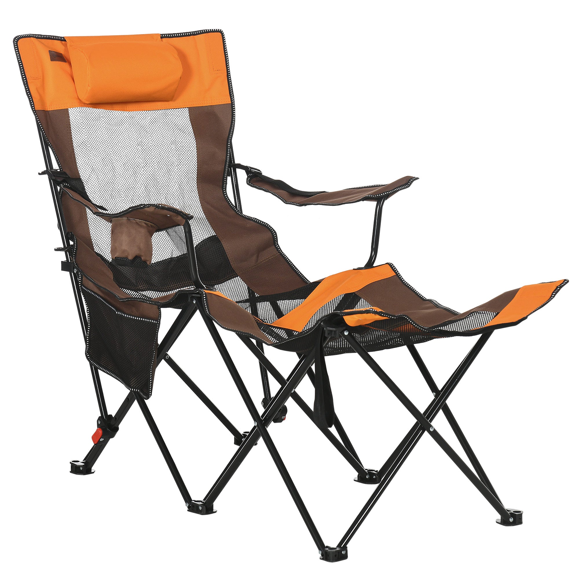 Outsunny Foldable Camping Chair w/ Footrest - Adjustable Backrest - Bag - Coffee  | TJ Hughes