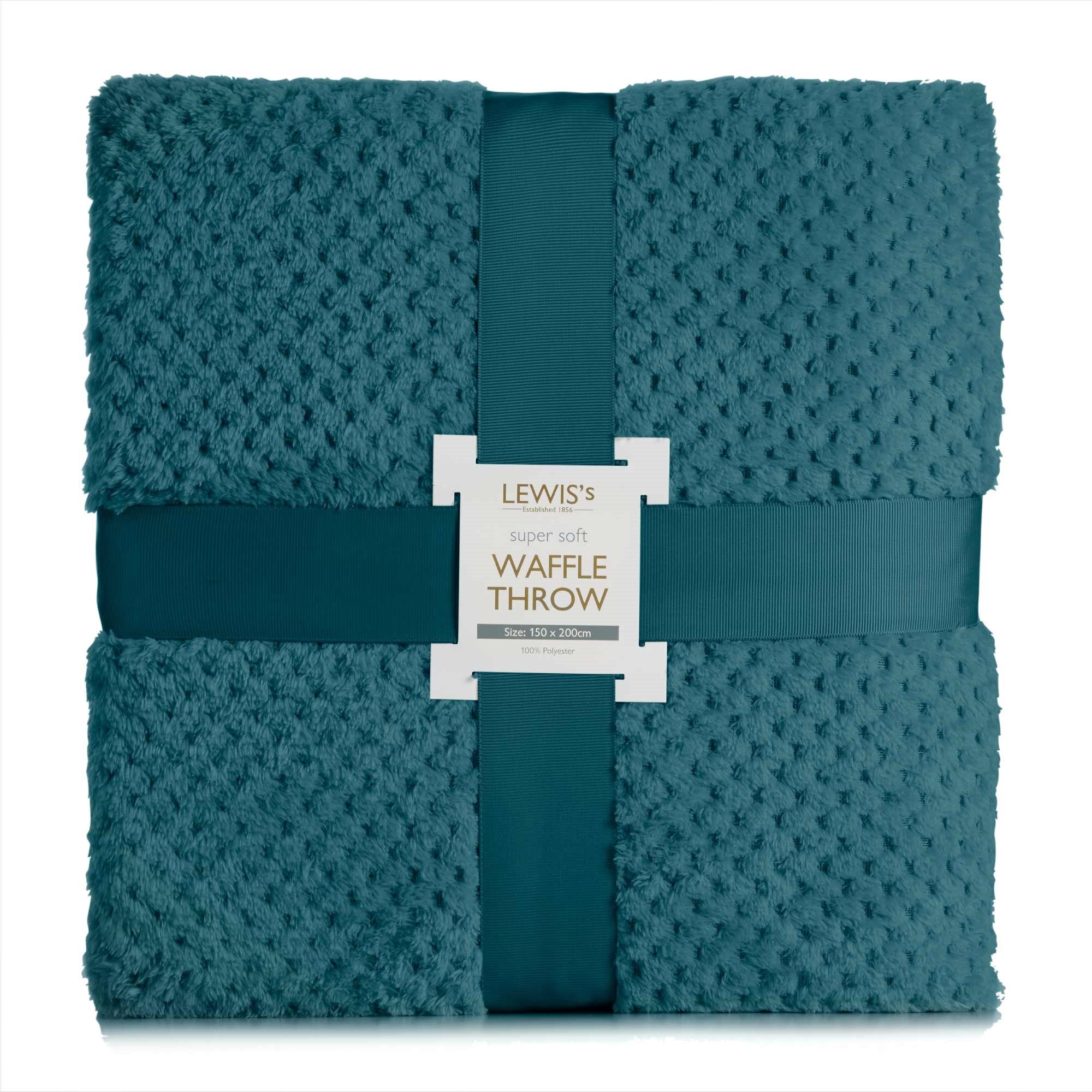 Lewis’s Super Soft Waffle Throw - Teal - 125cm x 150cm  | TJ Hughes