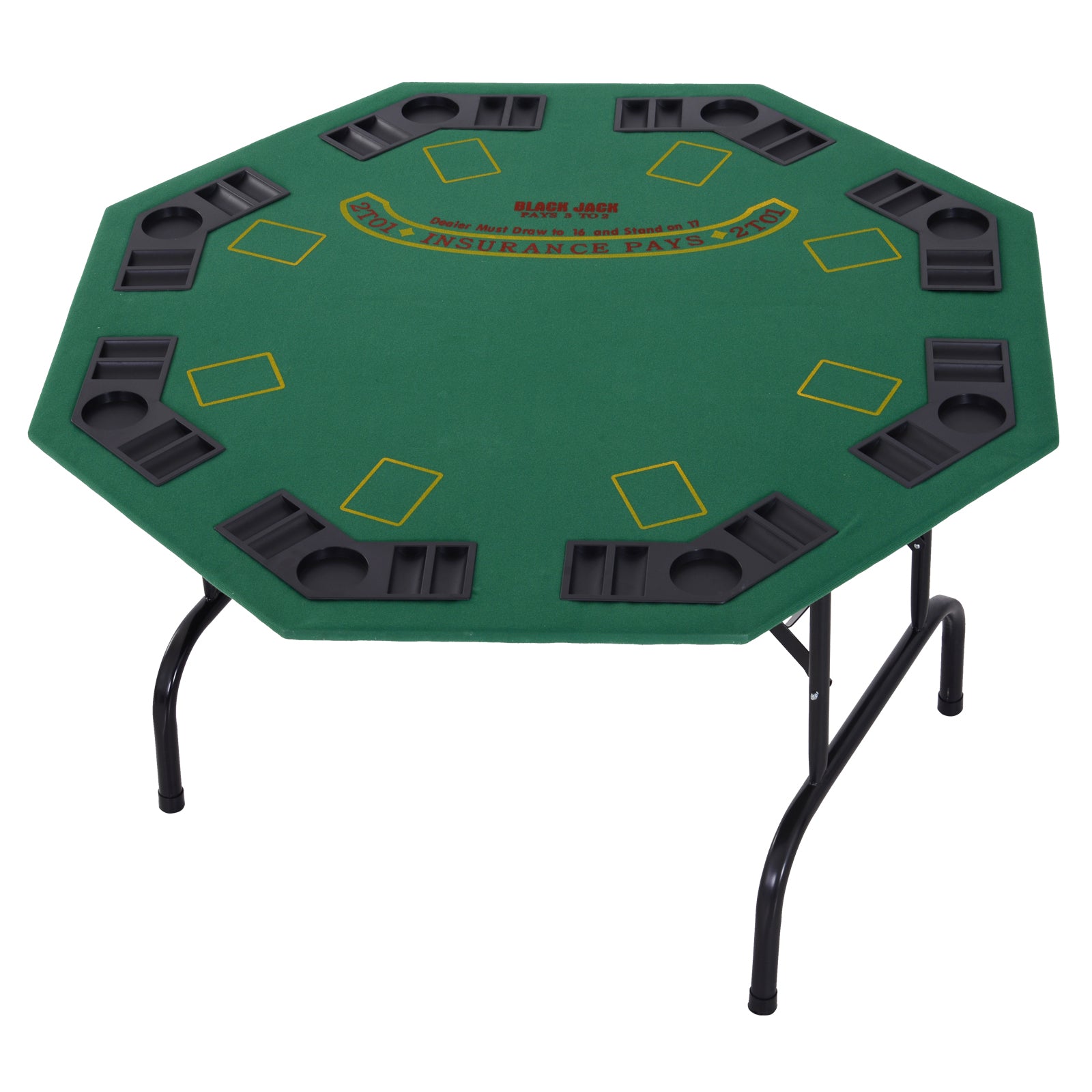 HOMCOM 8 Player Folding Games Poker Table Chip Cup Holder Steel Base Felt Green  | TJ Hughes