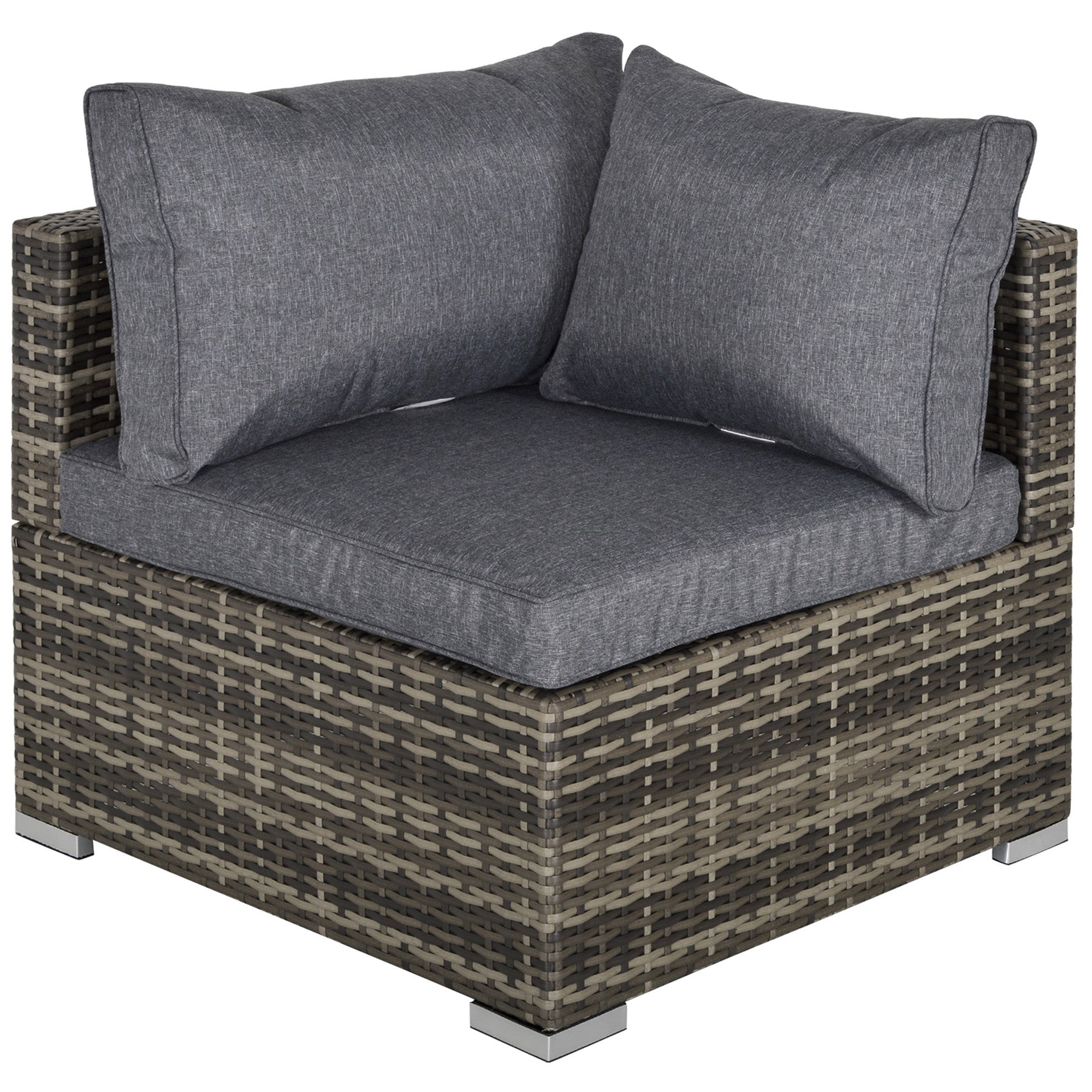 Outsunny Rattan Corner Sofa Garden Rattan Furniture Single Sofa Chair Dark Grey  | TJ Hughes
