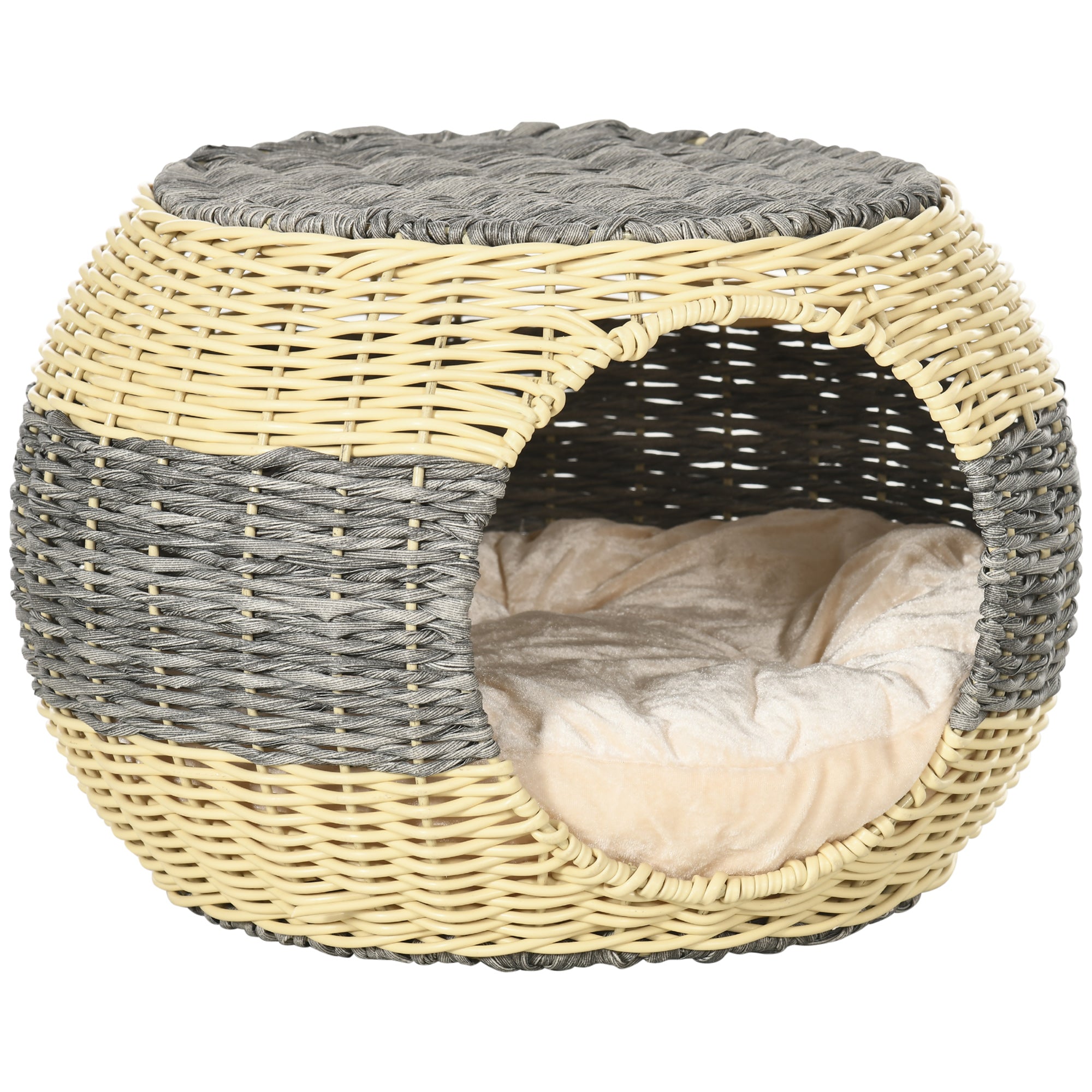 PawHut Wicker Cat House - Rattan Raised Cat Bed w/ Soft Cushion - ?40 x 30cm  | TJ Hughes