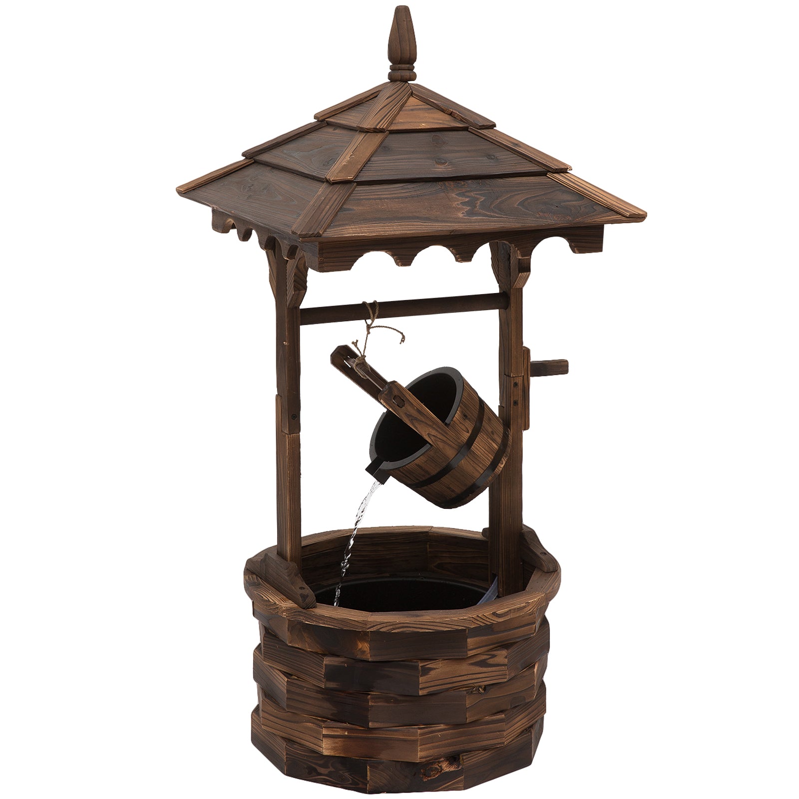 Outsunny Wood Garden Wishing Well Fountain Barrel Waterfall with Pump for Garden  | TJ Hughes