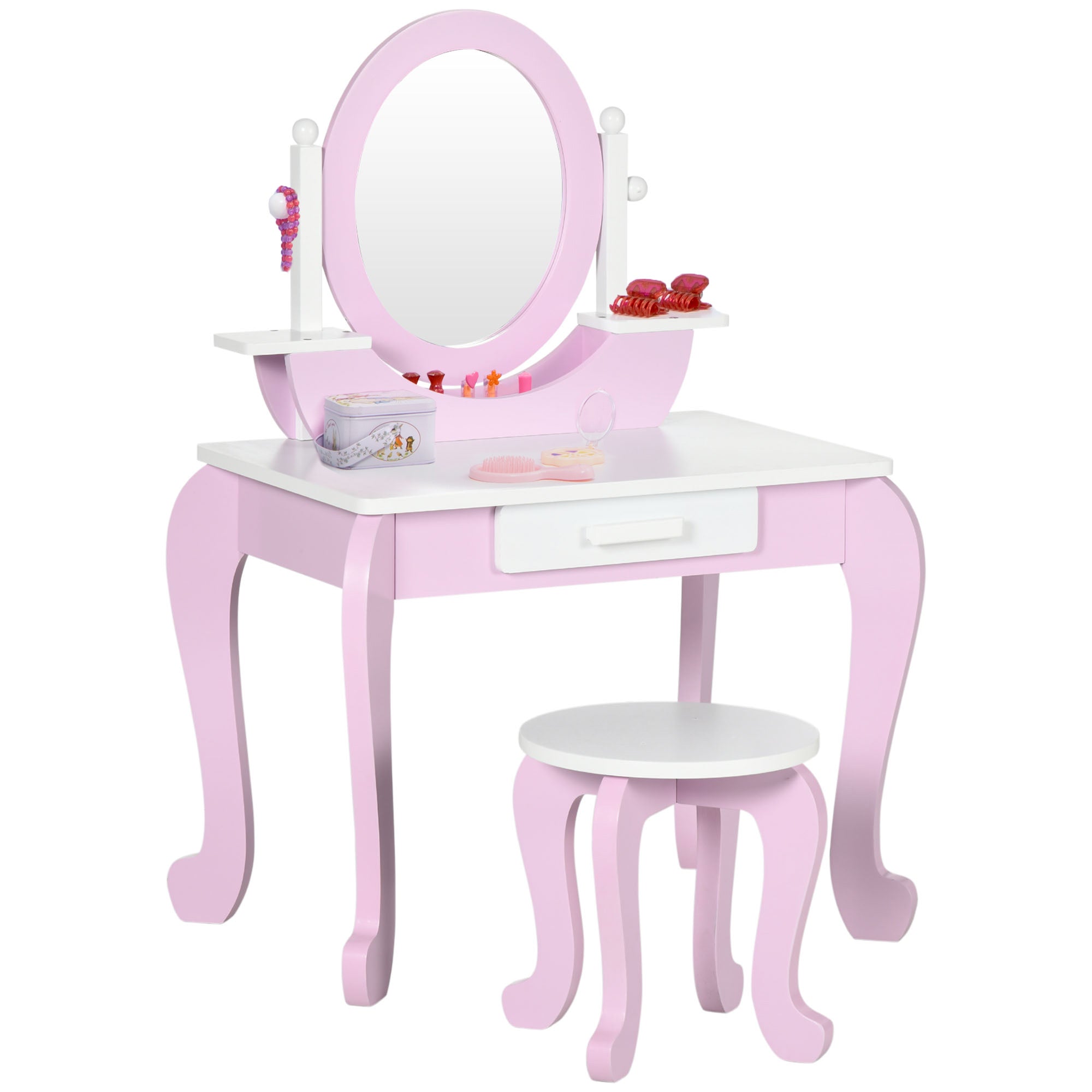 ZONEKIZ Kids Dressing Table Set - Kids Vanity Set w/ Drawer - Pink  | TJ Hughes