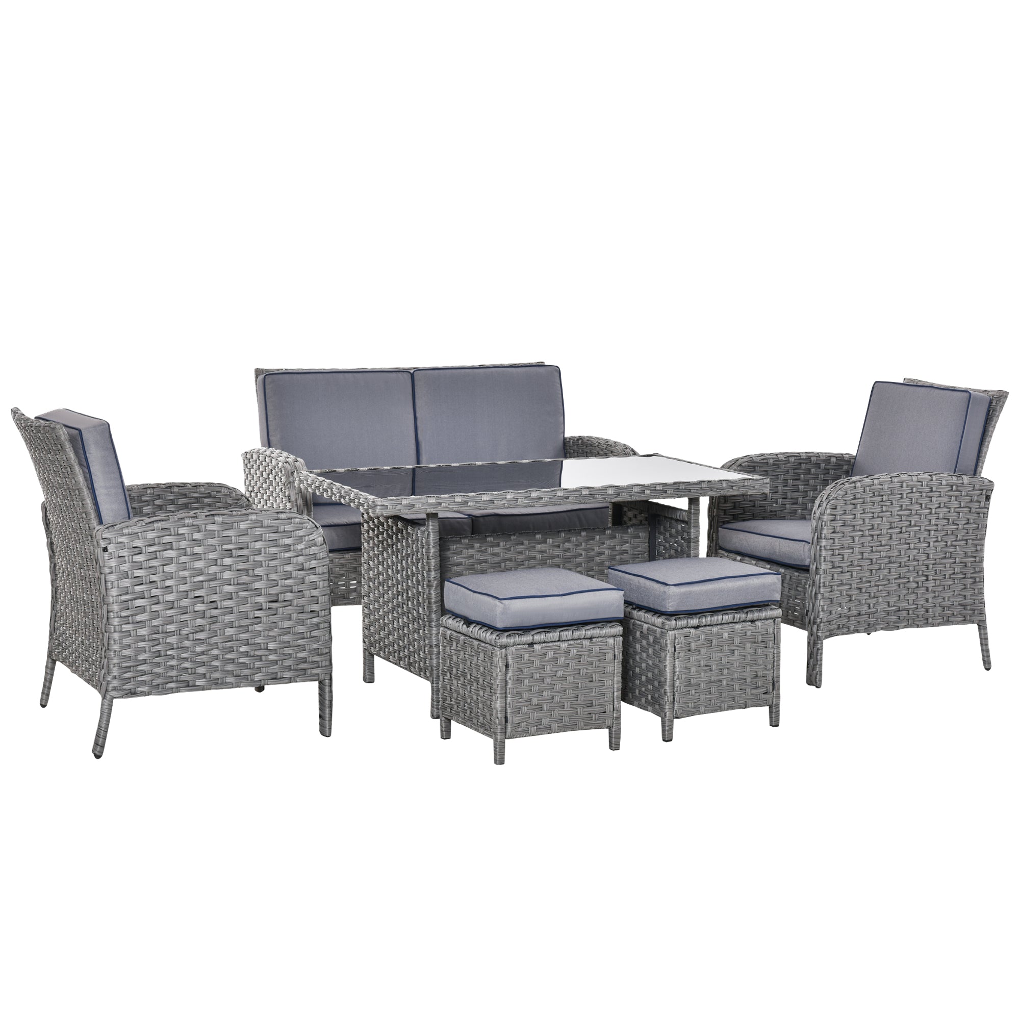 Outsunny Rattan Dining Furniture Set 6 Seater- Grey  | TJ Hughes