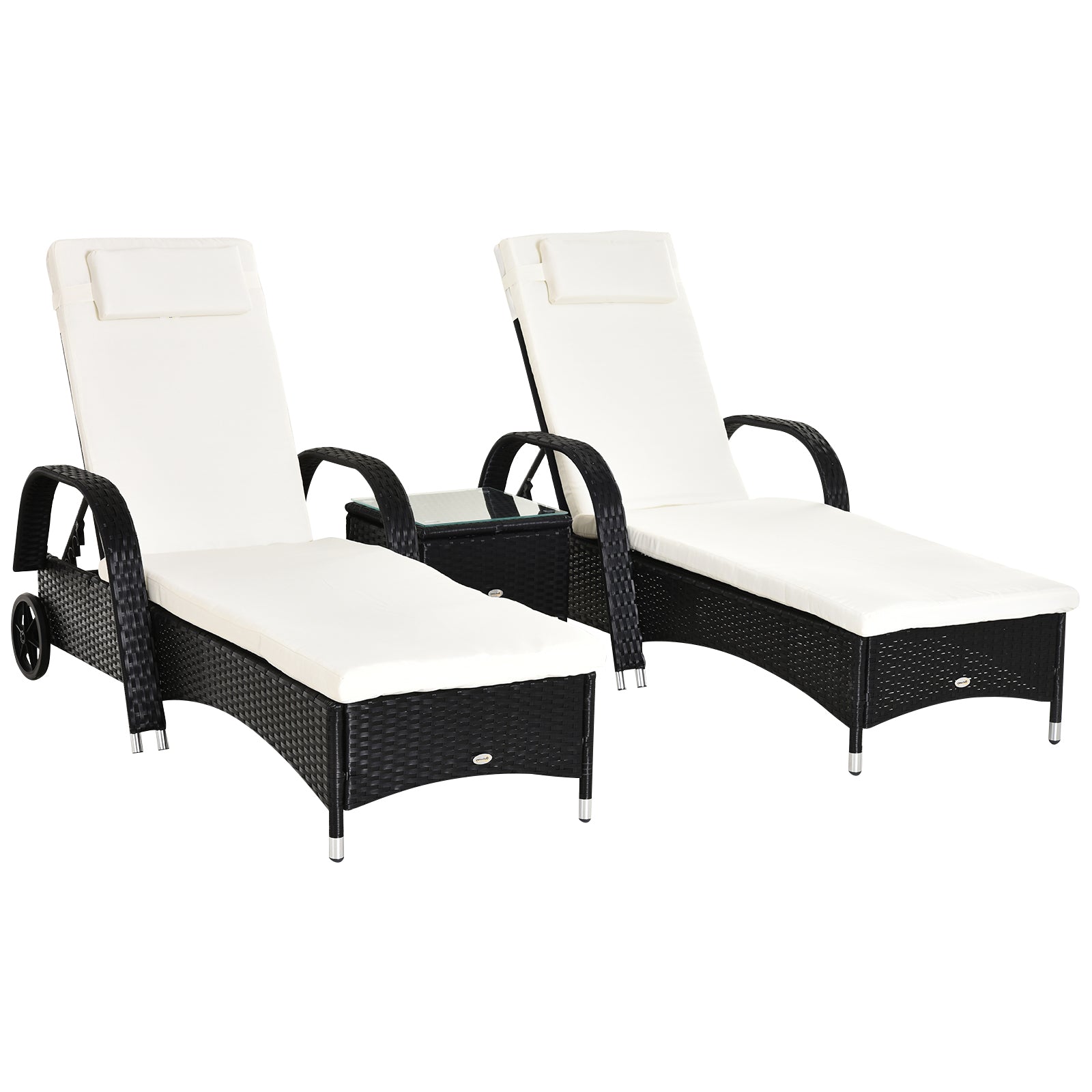 Outsunny Rattan Lounge Set with Side Table - Black  | TJ Hughes