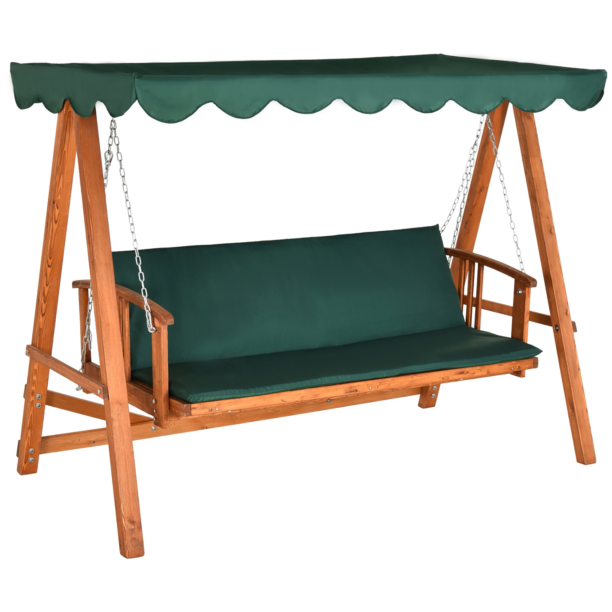 Outsunny Wooden Garden Swing Seat 3 Seater  | TJ Hughes Green