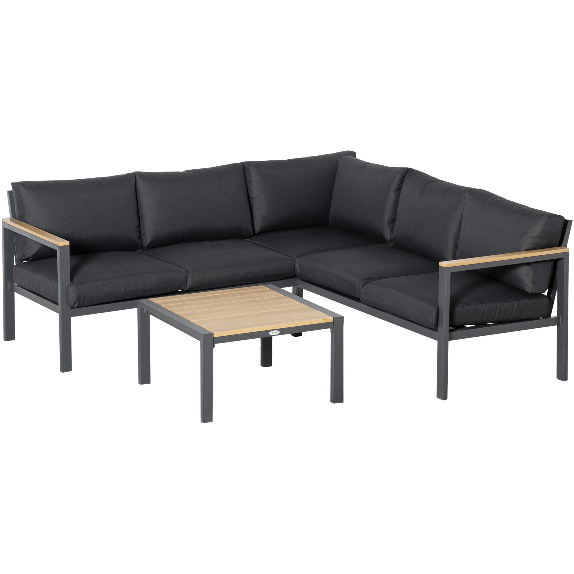 Outsunny Corner Sofa Set L Shape with Table - Dark Grey  | TJ Hughes