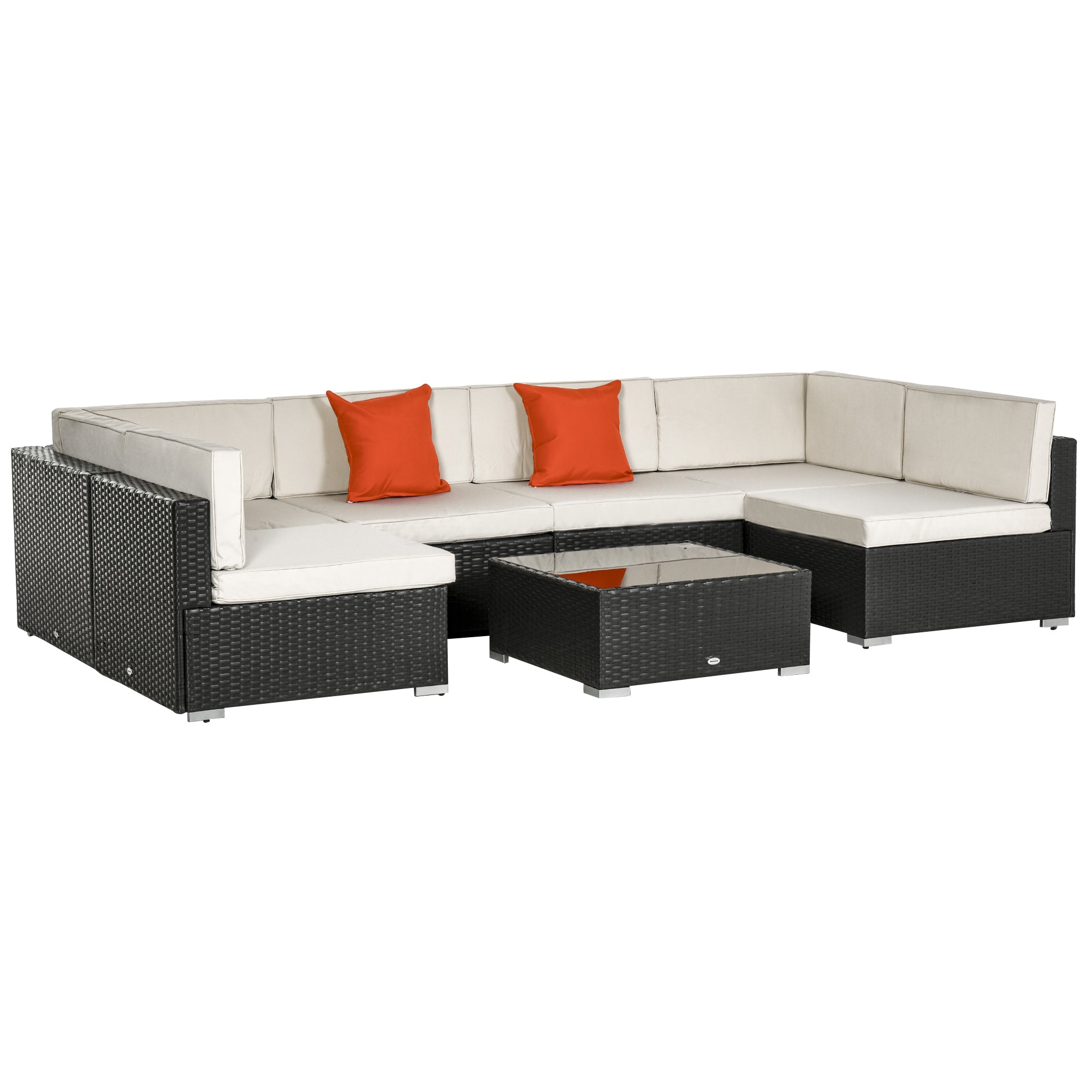 Outsunny Outdoor Rattan Furniture Sectional Sofa Set 7 Piece - Brown & Cream  | TJ Hughes