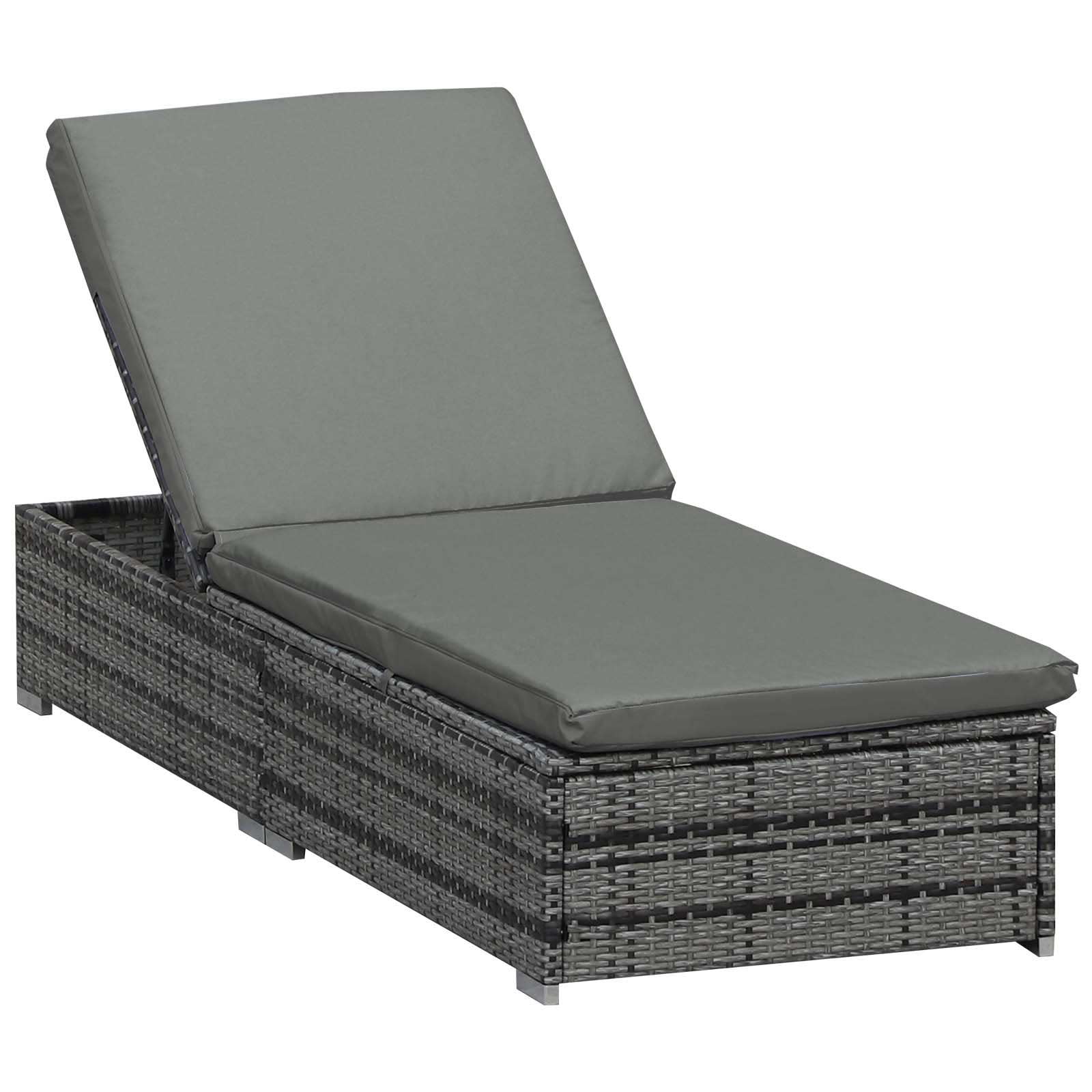 Outsunny Rattan Reclining Lounger - Grey  | TJ Hughes