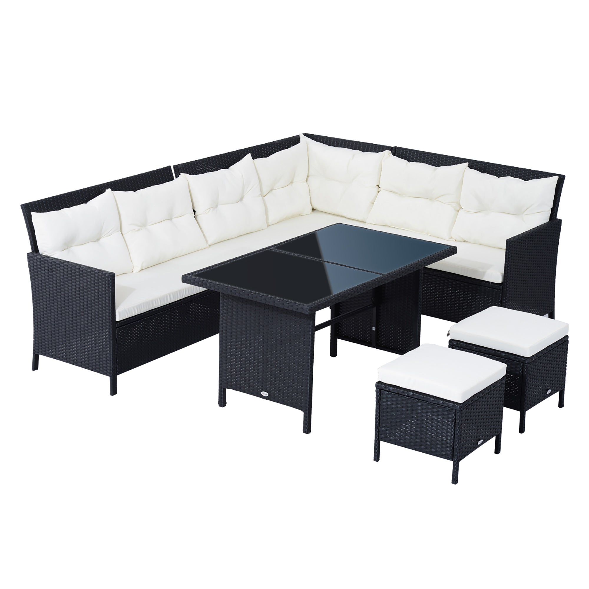 Outsunny Rattan Corner Sofa Set with Table and Footstools - Black  | TJ Hughes White