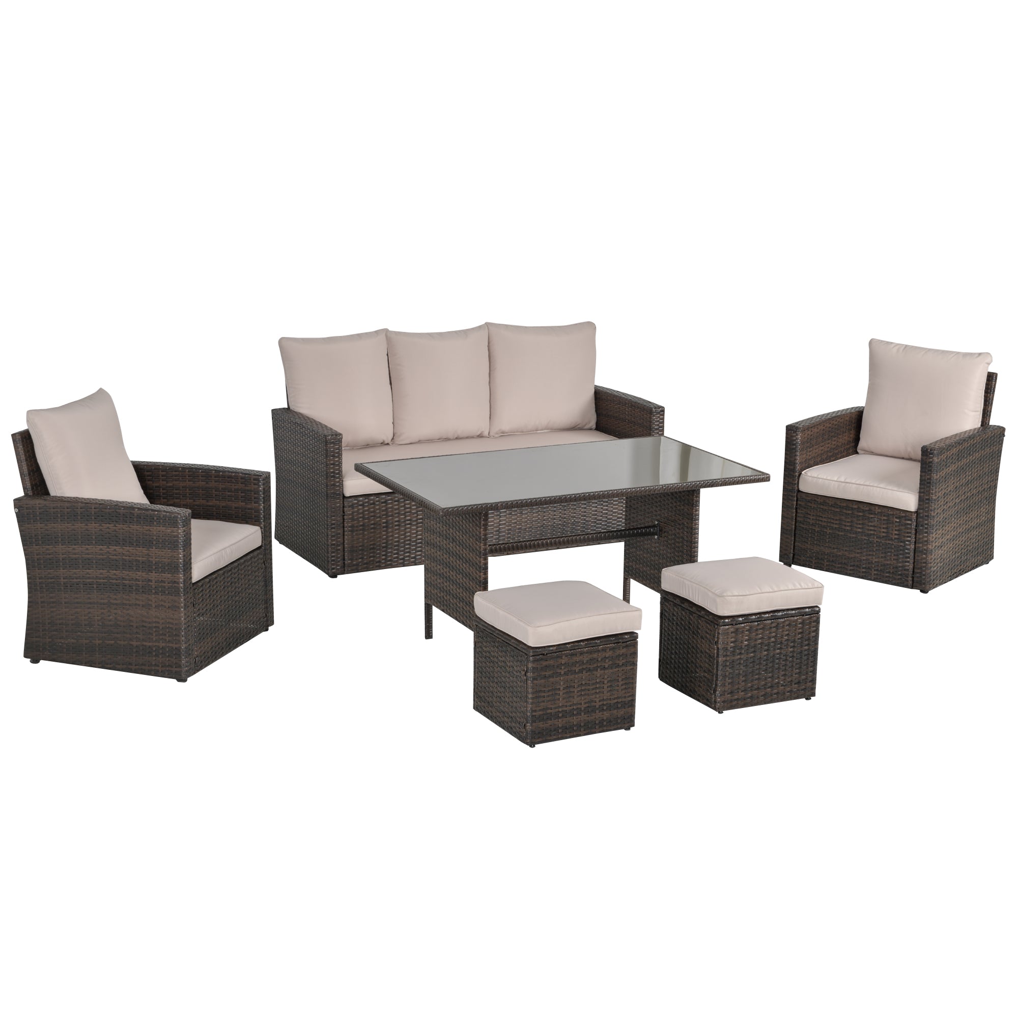 Outsunny Rattan Sofa Sets with Footstool - Brown  | TJ Hughes