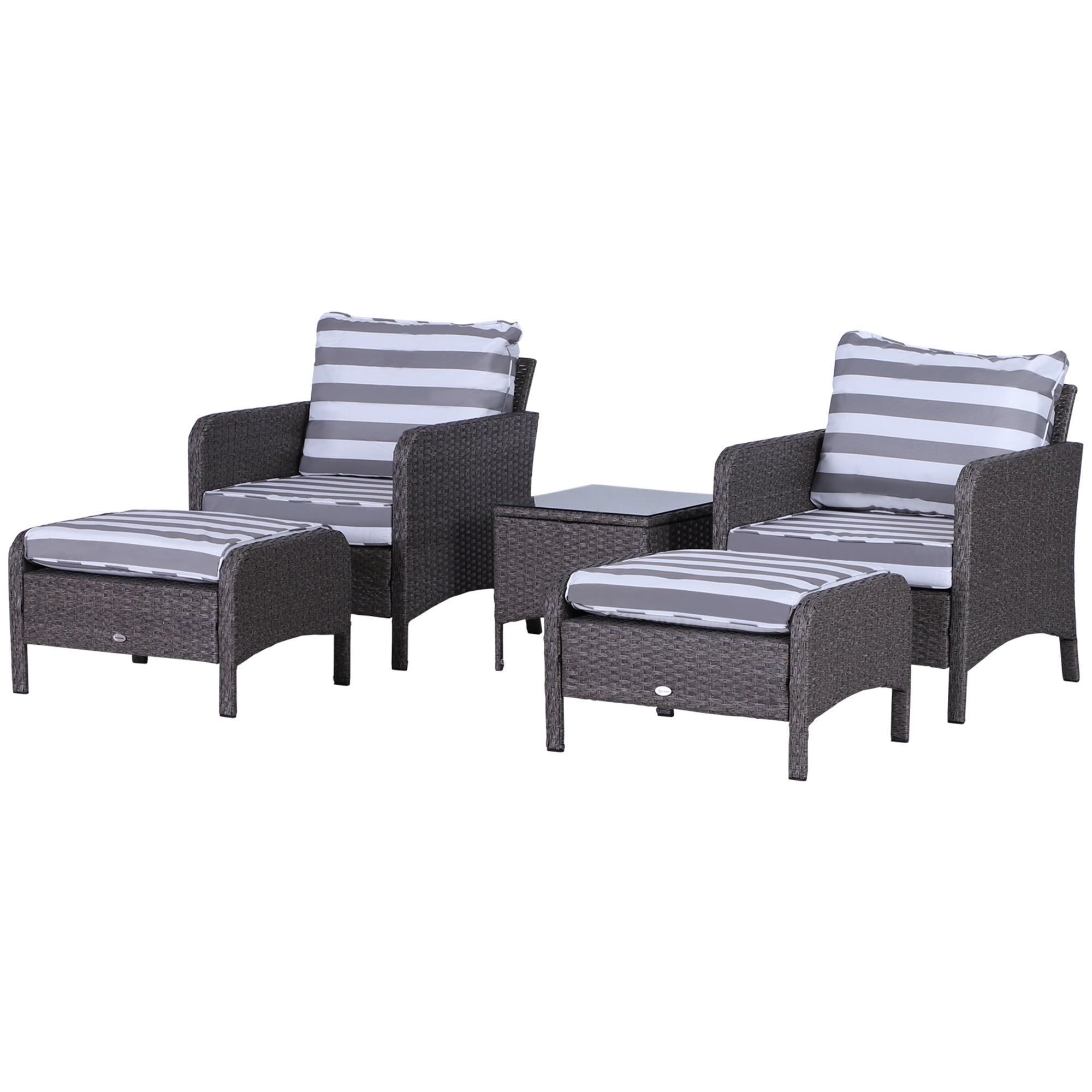 Outsunny Outdoor Rattan 2 Seater with Footstools - Dark Grey  | TJ Hughes