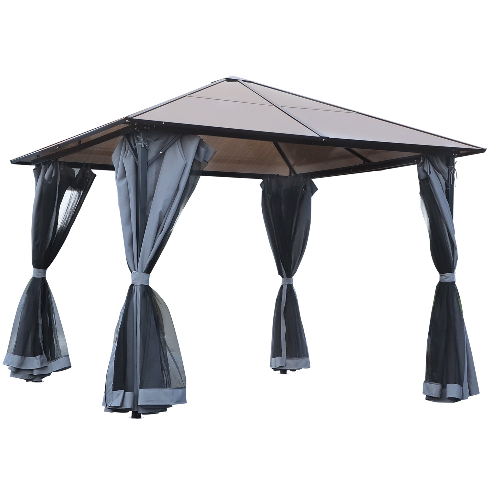 Outsunny Hardtop Gazebo with Aluminium Frame and Curtains 3 x 3m - Black  | TJ Hughes Grey