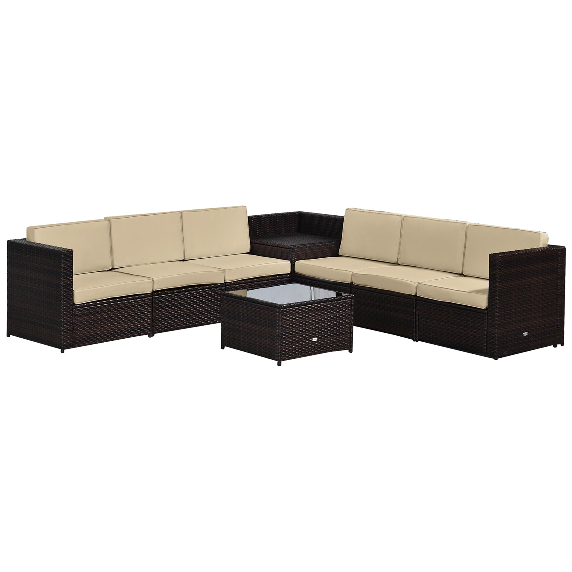 Outsunny Rattan Corner Sofa Set with Table - Brown  | TJ Hughes